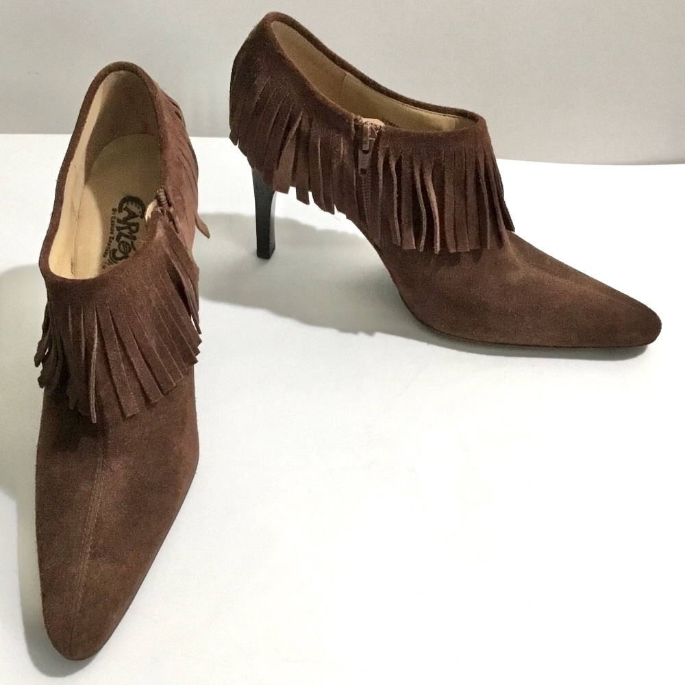 NWOT Carlos Santana CYMBAL brown suede leather fringe heels